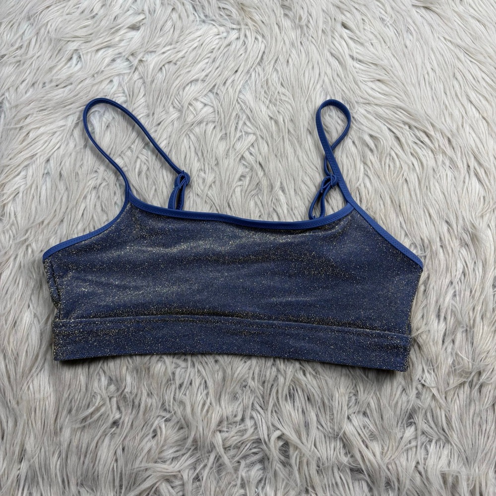 Aerie Women's M Blue Gold Glitter Scoop Neck Swim Top Maximalist Festival Beach